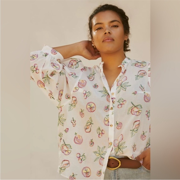 Anthropologie Pilcro Bella Embroidered Fruit Blouse XS - Picture 5 of 13